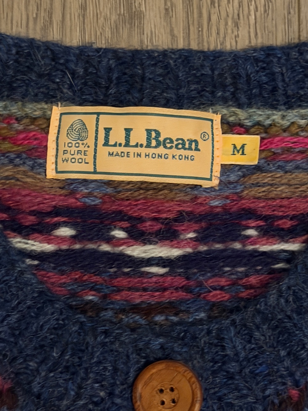 Vintage L.L. Bean 100% Wool Fair Isle Button Cardigan Sweater - Picture 4 of 8